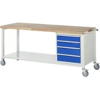 RAU Werkbank Serie 8162, fahrbar, 4 Schubladen, B 2000 x T 700 x H 880 mm