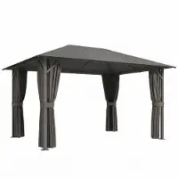 Dopwii Pavillon ca. 4x3m Wasserabweisend Stabil Winterfest Gartenpavillon mit Moskitonetz 4 Seitenteile Lüftung Drainagelöchern