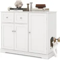 Costway Katzenschrank für Katzentoilette, Katzenklo Schrank mit 2 Schubladen, 3 Türen & Eingang, Katzenkommode Beistelltisch 100x45x80cm Weiß