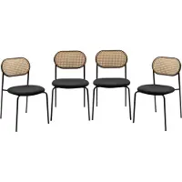 Finori 4er Set Stuhl Mozart Schwarz / Rattangeflecht
