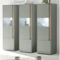 Furn.Design Vitrinen Set 3-teilig "Center" Salbei Grün mit Eiche, 3x Vitrine 190 x 155 cm