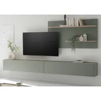 Furn.Design Wohnwand "Center" in Salbei Grün mit Eiche, Wohnzimmer Set 3-teilig 300 cm
