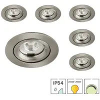 Lybardo 6er-Set LED-Downlights | Einbau | 5 Watt dimmbar | Schwenkbar | Dimmen bis warm | IP54 | Nickel