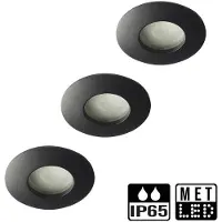 Lybardo 3-er Set Bad-Einbaustrahler schwarz + LED-Spots GU10 Philips CorePro | 3,5 Watt | IP65 | 2700K warmweiß
