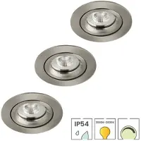 Lybardo 3er-Set LED-Downlights | Einbau | 5 Watt dimmbar | Schwenkbar | Dimmen bis warm | IP54 | Nickel
