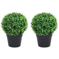 Furnicato Künstliche Buchsbäume 2 Stk. mit Topf Kugelform Grün 27 cm