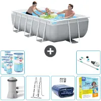 Intex Rechteckiges Prisma-Rahmen-Schwimmbecken – 300 x 175 x 80 cm – Grau – inklusive Pumpe – Leiter Sonnensegel - Wartungspaket - Filter - Staubsauger