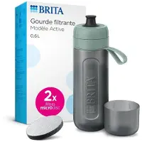 Brita Trinkflasche mit Filter Active, 0.6L, 2 Microdiscs, Aktivkohlefilter, Grün/Blau