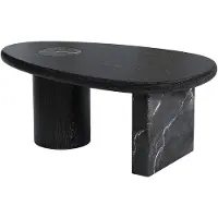 Vente-unique Marmor Couchtisch mit Eichenfurnier - Schwarz - MARSULA