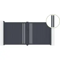 Casanoov Flügeltor Giona 350x180cm Aluminium & 2 Eifel Pfosten 15x15cm H.190cm Grau