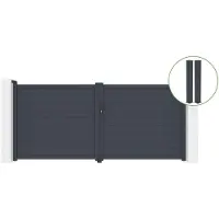Casanoov Flügeltor Eiger 350x160cm Graues Aluminium & 2 Pfosten 20x20cm H.190cm