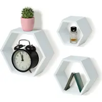 IvoQ Hexagon Wandregale – 3er Set – Holz – Weißes Kiefernholz – Schwebende Wandregale – Inklusive Befestigung