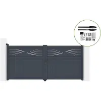Casanoov Flügeltor Elektrisch Halti 300x140cm Aluminium Grau & Drehtorantrieb Hicker B200