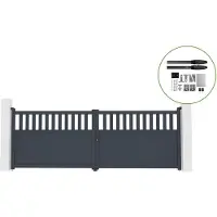Casanoov Flügeltor Elektrisch Santis 400x140cm Aluminium Grau & Drehtorantrieb Hicker B200