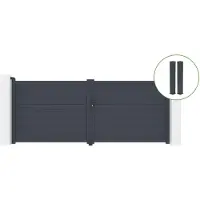 Casanoov Flügeltor Eiger 350x140cm Graues Aluminium & 2 Pfosten 20x20cm H.166cm