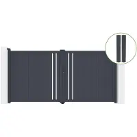 Casanoov Flügeltor Giona 350x180cm Graues Aluminium & 2 Pfosten 20X20cm H.190cm