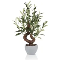 Unyqoos Künstlicher Olivenbaum 32 x 50 x 26 cm – realistische Blätter, detaillierter Stamm, Kunstgummi & farbechter Stoff, Steintopf für Wohnzimmer & Büro