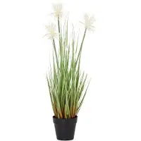 Unyqoos künstlicher Grasstrauch mit Protea-Blüten, pflegeleichte Dekopflanze im stabilen Kunststofftopf, ca. 54 cm, für Innen & geschützte Außenbereiche