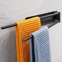 OEM Selbstklebende Handtuchhalter mit doppelten drehbaren Armen in Schwarz für Bad und Küche