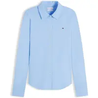 Tommy Hilfiger Langarmbluse "SLIM PIQUE", Damen, Gr. L (42/44), blau (vessel blau), Web, Obermaterial: 96% Baumwolle, 4% Elasthan, unifarben, normal, Blusen Langarmbluse, Baumwollmischung, slim fit