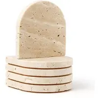 OEM Travertin Onderzetters Set, Beige, 5 Stück, Kurken Basis, Absorberend, Geschirr, Bar, Büro, Haus (DL020)