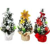 OEM Kerstbäume - Set aus 3 Mini Blauw Groen Rood Tischblatt Kerstbäume mit Holzbasis Dekorationen für Heimfest Dekoration