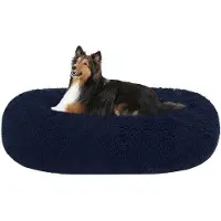 OEM Orthopädisches Hundebett, rundes Hundekissen, Hundesofa, Katzenbett, Donut, knuffeliges Hundekissen, waschbar, 80 cm Ø, blau