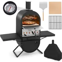 Costway Pizzaofen Outdoor, Pizzaofen mit Seitenablagen, Grillrost aus Edelstahl inkl. 30,5 cm Pizzastein, wasserdichter Abdeckung, Pizzaschaufel