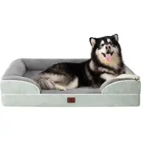 OEM Orthopädisches Hundebett für große Hunde, 132x104x20cm, XXL-Hundekissen aus Schaumstoff, waschbares Hundekissen, wasserdicht und rutschfest, Hundebank mit hoher Kante, graugrün