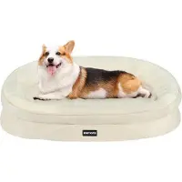 OEM Orthopädisches Hundebett, Hundekissen, vierseitiges Nackenrolkissen, Anti-Slip-Boden, abnehmbar und waschbar, für kleine und mittelgroße Hunde, 90 x 71 x 15 cm, Beige