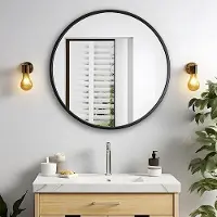 OEM Rundes Badezimmerspiegel - 50 cm - schwarz Aluminium - hochwertiges Glas