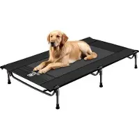 OEM Kampeerbett für Hunde, Hochstehendes Bett 130x70 cm, Höhe 21 cm, Schnell Aufbaubar, Stabil, Bequem und Atmungsaktiv, Dauerhaft und Leicht zu Reinigen, Bett für Hunde und Katzen, Hundebett - Schwarz
