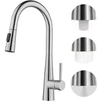 OEM Hochdruck-Küchenarmatur mit Duscharmatur, ausziehbar, 3-Spritzarmatur, 360-Grad-drehbar, geborsteltes Edelstahl