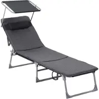 OEM Gartenstuhl mit Kopfstütze - Sonnenliege - Sitzmöbel - Instant Einrichtung - 53cm x 193cm x 29,5cm Grau