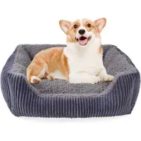OEM Orthopädisches Hundebett für mittelgroße Hunde, waschbare Plüschsofa mit Corduroy-Hülle, Antislip, grau, 76 x 60 cm