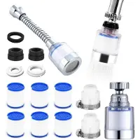 OEM Transparenter 360-Grad-Wasserfilterhahn mit 6 PP-Katunenfilterelementen - Universaladapter - Küchen- oder Badezimmer-Wasserfilter