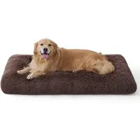 OEM Großes Schafwoll-Unterlager für große Canine - 121x76x8 cm Waschbares Hundebett mit Rutschhemm-Sohle und weichem Plüschpolster in Braun.