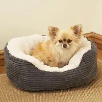 Markenlos Hundebett Oval mit Plüschkissen - Grau