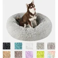 Markenlos Haustierbett Donut Plüsch - Komfortables Schlafen - 100 cm - Grau