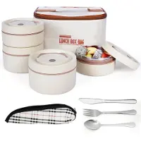 Unyqoos 5‑teiliges Lunchset – isolierte Warmhaltedosen (4 stapelbar) mit Besteck & Thermotasche, BPA‑frei Kunststoff & Edelstahl, auslaufsicher, 3–4 Std.