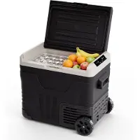 Auronic Electric Cool Box - Kompressor - 50L - 12V und 240V - Camping Kühlschrank - Frigobox Auto - Mit Rädern und Griff - Schwarz