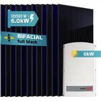 SUNNIVA 6.0 kW Solaranlage, 12x 500 W Solarmodule Fullblack Bifacial, Wechselrichter SolarEdge SE6K (3-phasig)