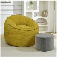 STILVORA Sitzsack-Sessel ergonomisch mit gebogener Form und Ablagetasche, Loungesessel mit passendem zylindrischem Hocker, Wohnzimmersessel für modernen Wohnkomfort