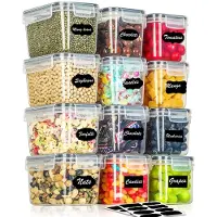 Unyqoos 12-teiliges Set luftdichter Vorratsdosen 0,8 L – ABS (BPA-frei), stapelbar, auslaufsicher, mikrowellen-/gefrier-/spülmaschinenfest, mit Etiketten