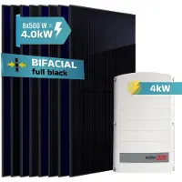 SUNNIVA 4.0 kW Solaranlage, 8x 500 W Solarmodule Fullblack Bifacial, Wechselrichter SolarEdge SE4K (3-phasig)