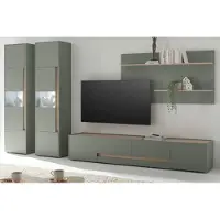 Furn.Design Wohnwand "Center" Salbei Grün mit Eiche, 4-teiliges Set mit 2 Vitrinen und XXL TV-Lowboard