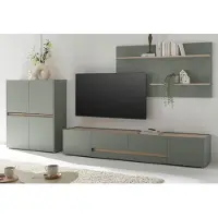Furn.Design Wohnwand "Center" Salbei Grün mit Eiche, 3-teiliges Set mit XXL TV-Lowboard und 4-türiger Kommode