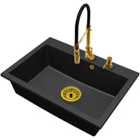Brado Granitspüle Einbauspüle 1 Becken Elite 70 mit Armatur Gold, Ablaufgarnitur und Seifenspender