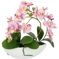 Unyqoos Künstliches Orchideen-Arrangement in rosa Keramikschale, 27×30×20 cm – realistische Kunststoffblüten, formbare Zweige, pflegeleichte Tisch- & Wohnraumdeko, Geschenkidee