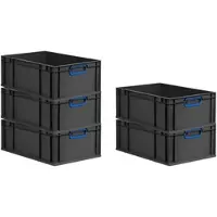 Proregal SparSet 5x Eurobox Nextgen Color HxBxT 22x40x60cm 44 Liter Griffe Blau Geschlossen Schwarz Eurobehälter Transportbox Transportbehälter